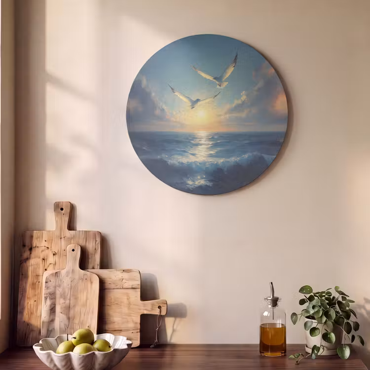 Akoestisch schilderij rond - Meeuwen - Zee - Wolken -Blauw — 4