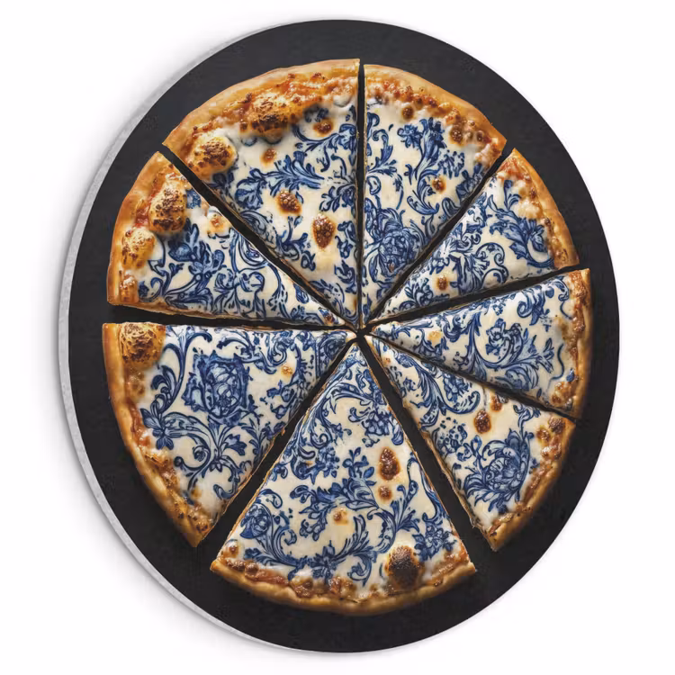 Akoestisch schilderij rond - Pizza - Eten - Delftsblauw