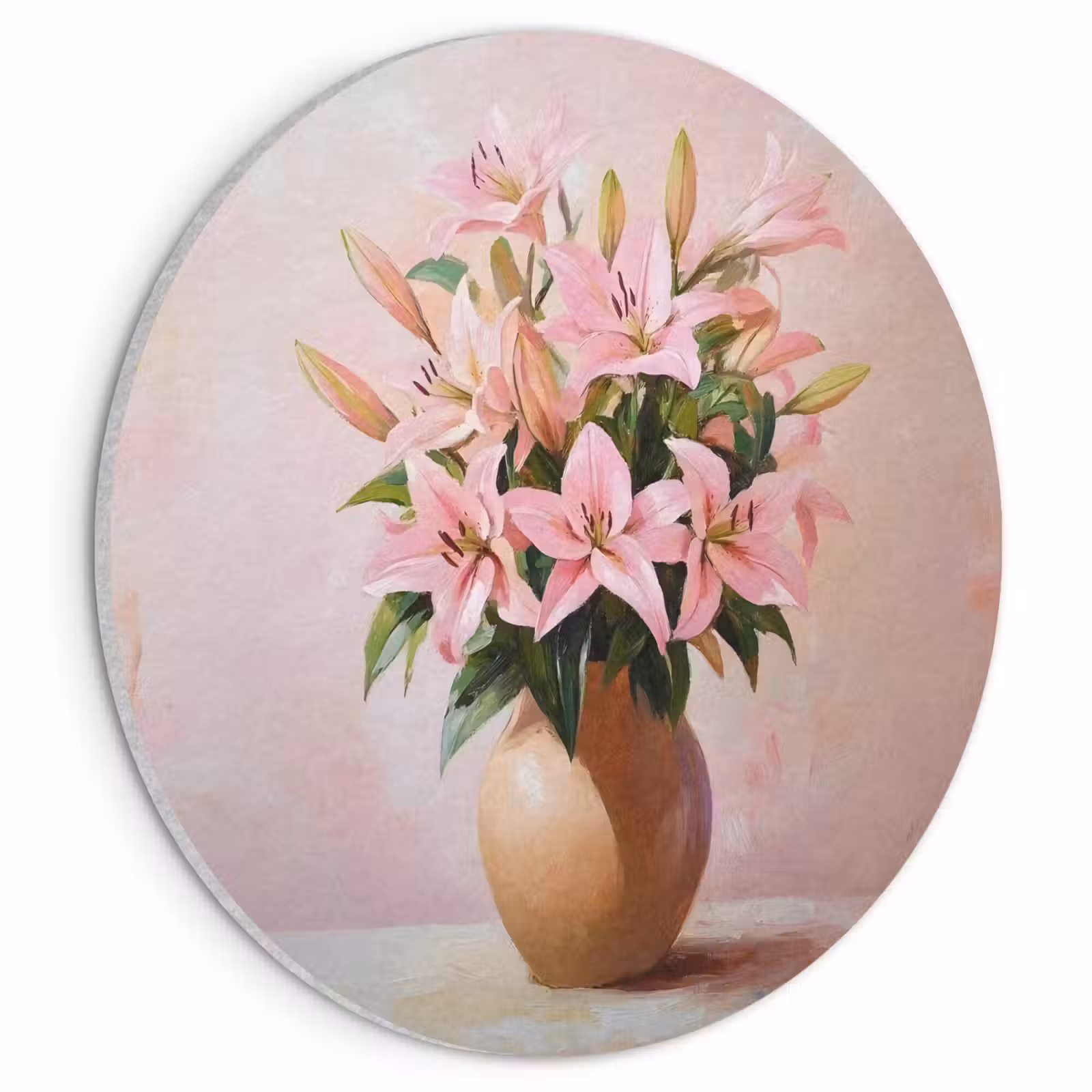 Akoestisch schilderij rond - Vaas - Bloemen - Roze — 1