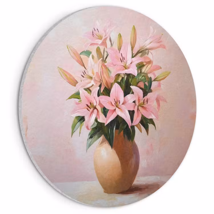 Akoestisch schilderij rond - Vaas - Bloemen - Roze — 1