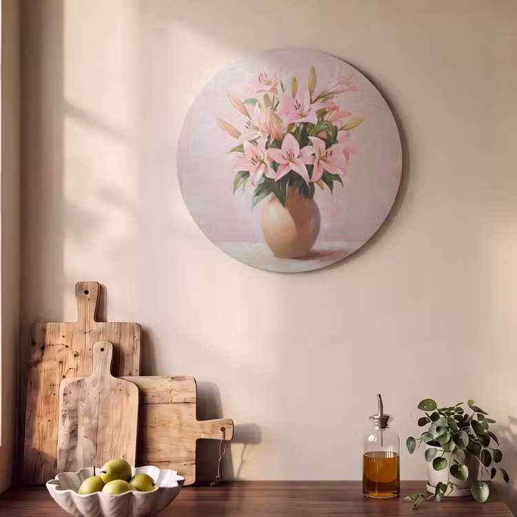 Akoestisch schilderij rond - Vaas - Bloemen - Roze — 4