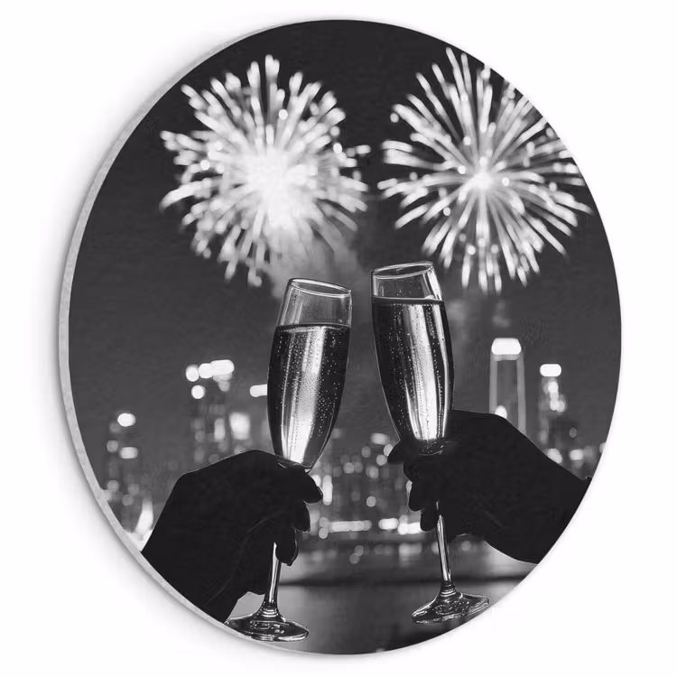 Akoestisch schilderij rond - Vuurwerk - Proosten - Skyline - Champagne — 1
