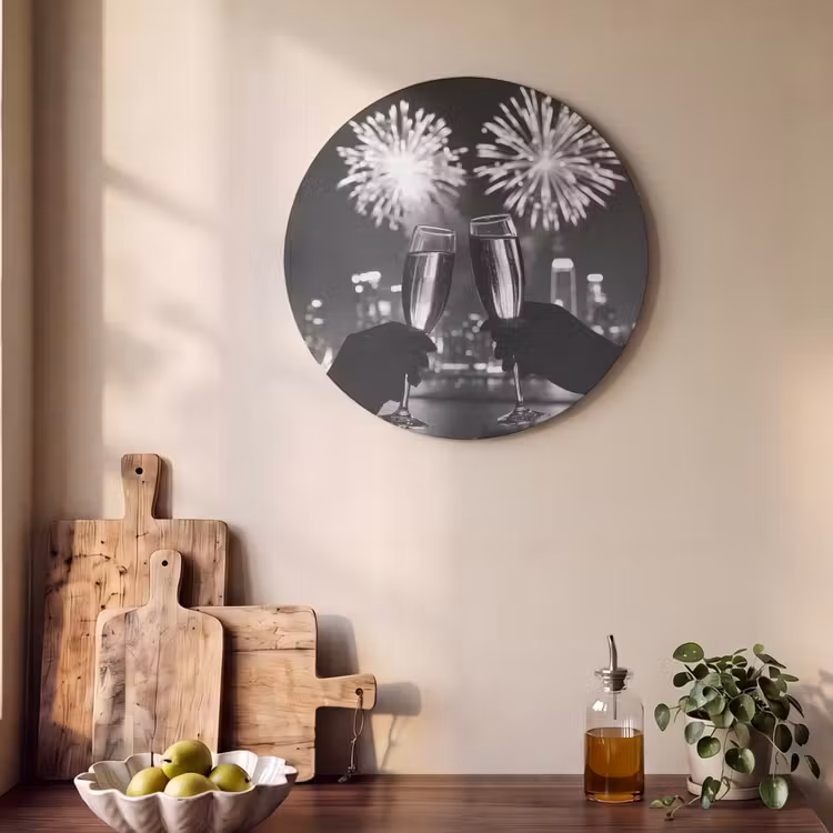 Akoestisch schilderij rond - Vuurwerk - Proosten - Skyline - Champagne — 4