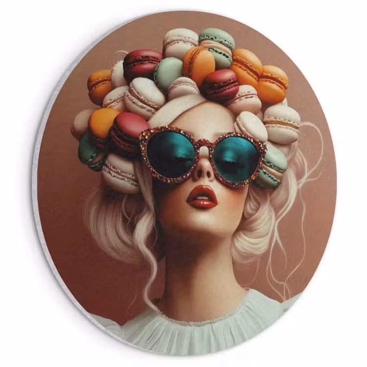 Akoestisch schilderij rond - Vrouw - Macarons - Bril — 1