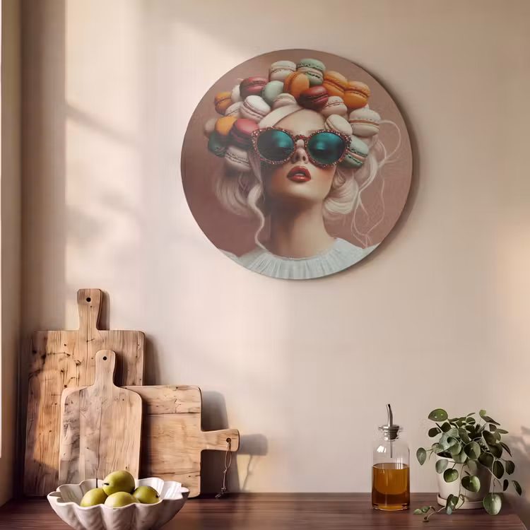 Akoestisch schilderij rond - Vrouw - Macarons - Bril — 4