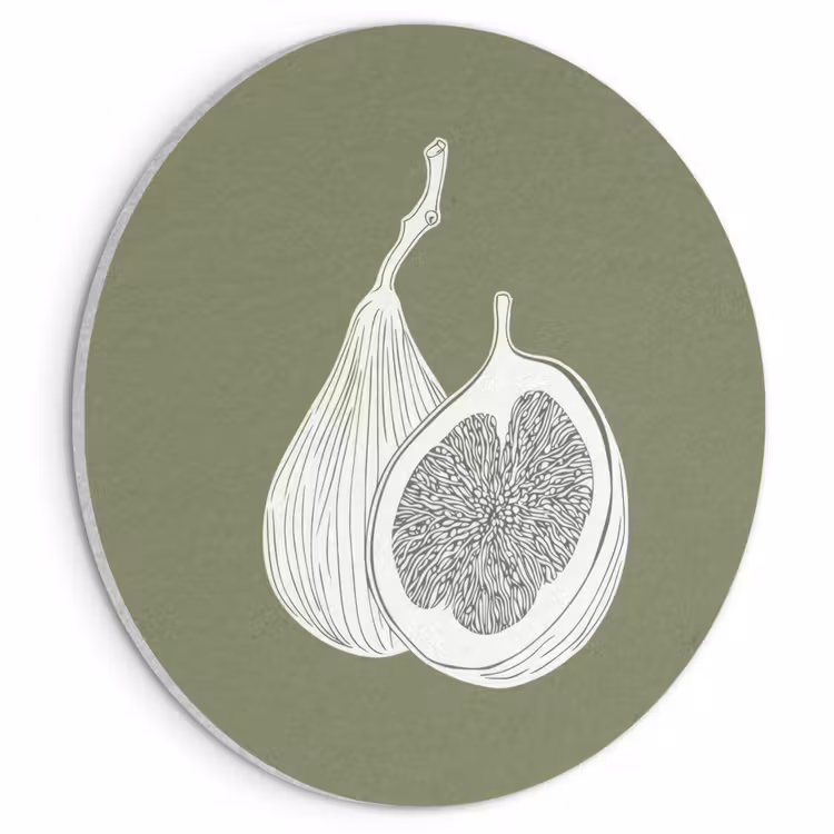 Akoestisch schilderij rond - Vijgen - Minimalistisch - Getekend - Mosgroen — 1