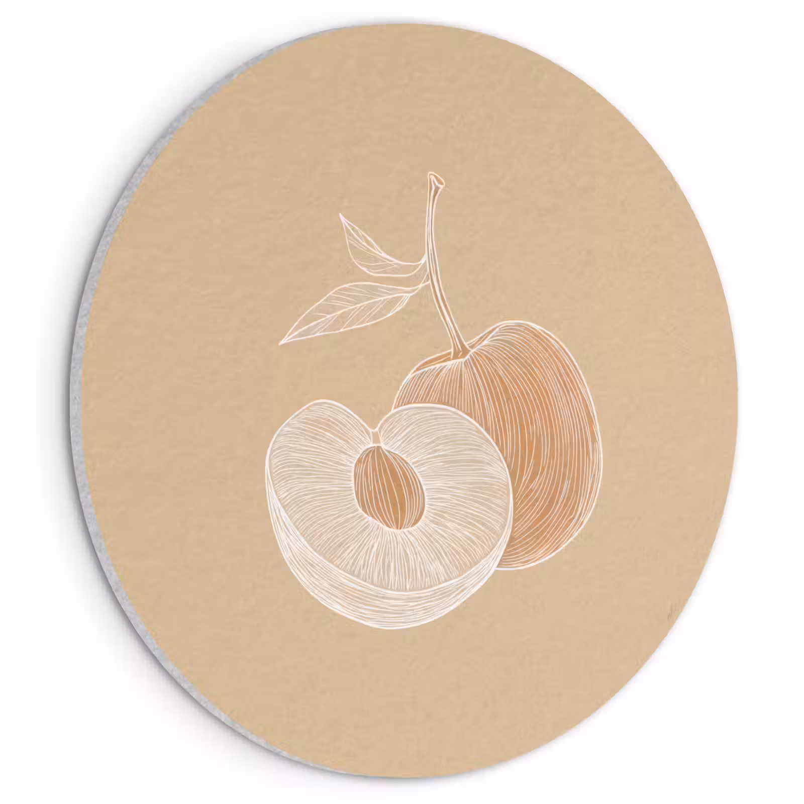 Akoestisch schilderij rond - Perzik - Lijntekening - Pit - Beige — 1