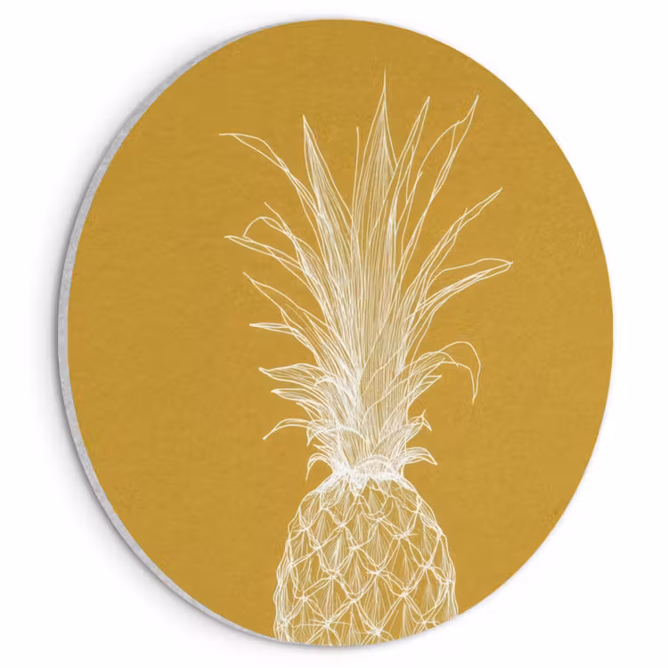Akoestisch schilderij rond - Lijnillustratie - Ananas - Bladkroon - Okergeel — 1