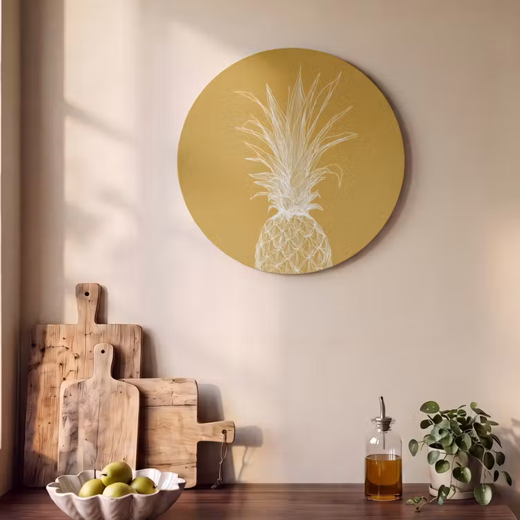 Akoestisch schilderij rond - Lijnillustratie - Ananas - Bladkroon - Okergeel — 4