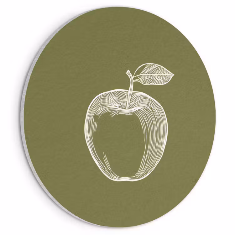 Akoestisch schilderij rond - Lijntekening - Appel - Olijfgroen - Blaadje — 1