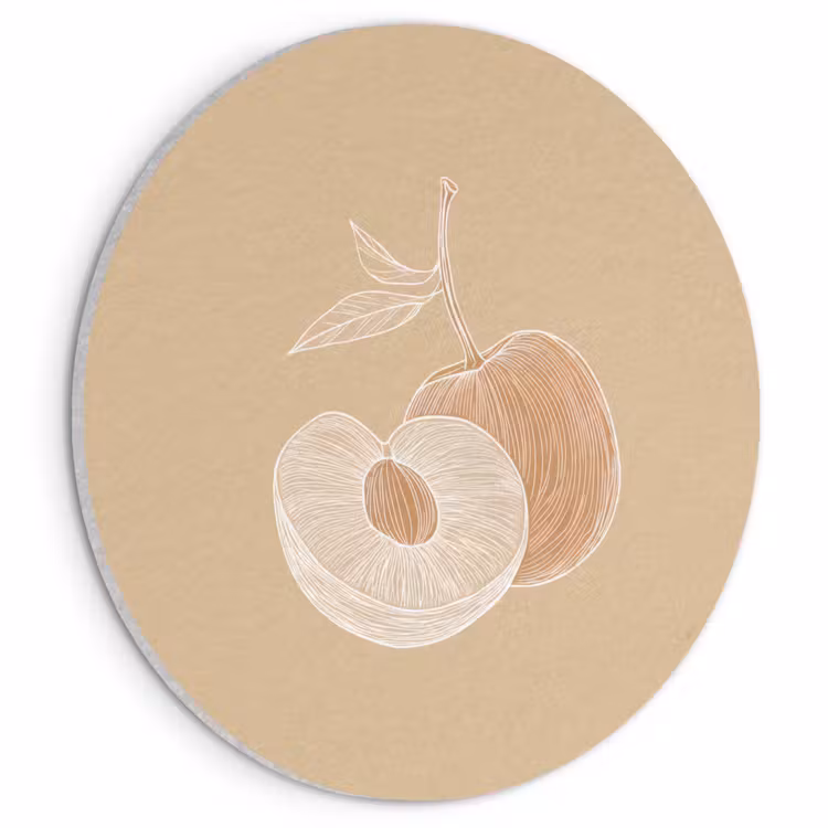 Akoestisch schilderij rond - Perzik - Lijntekening - Pit - Beige — 1