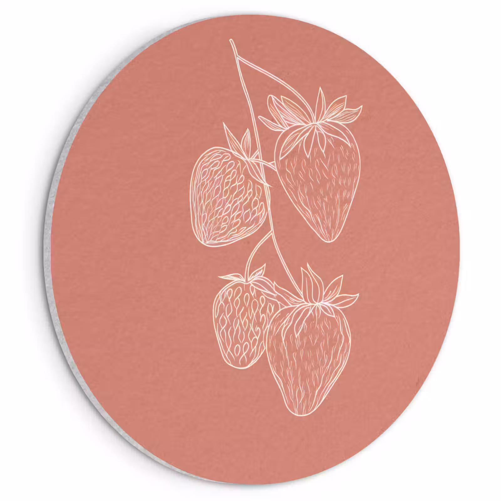 Akoestisch schilderij rond - Minimalistisch - Illustratie - Aardbei - Tak — 1