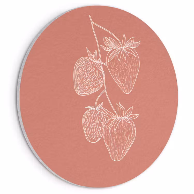 Akoestisch schilderij rond - Minimalistisch - Illustratie - Aardbei - Tak — 1
