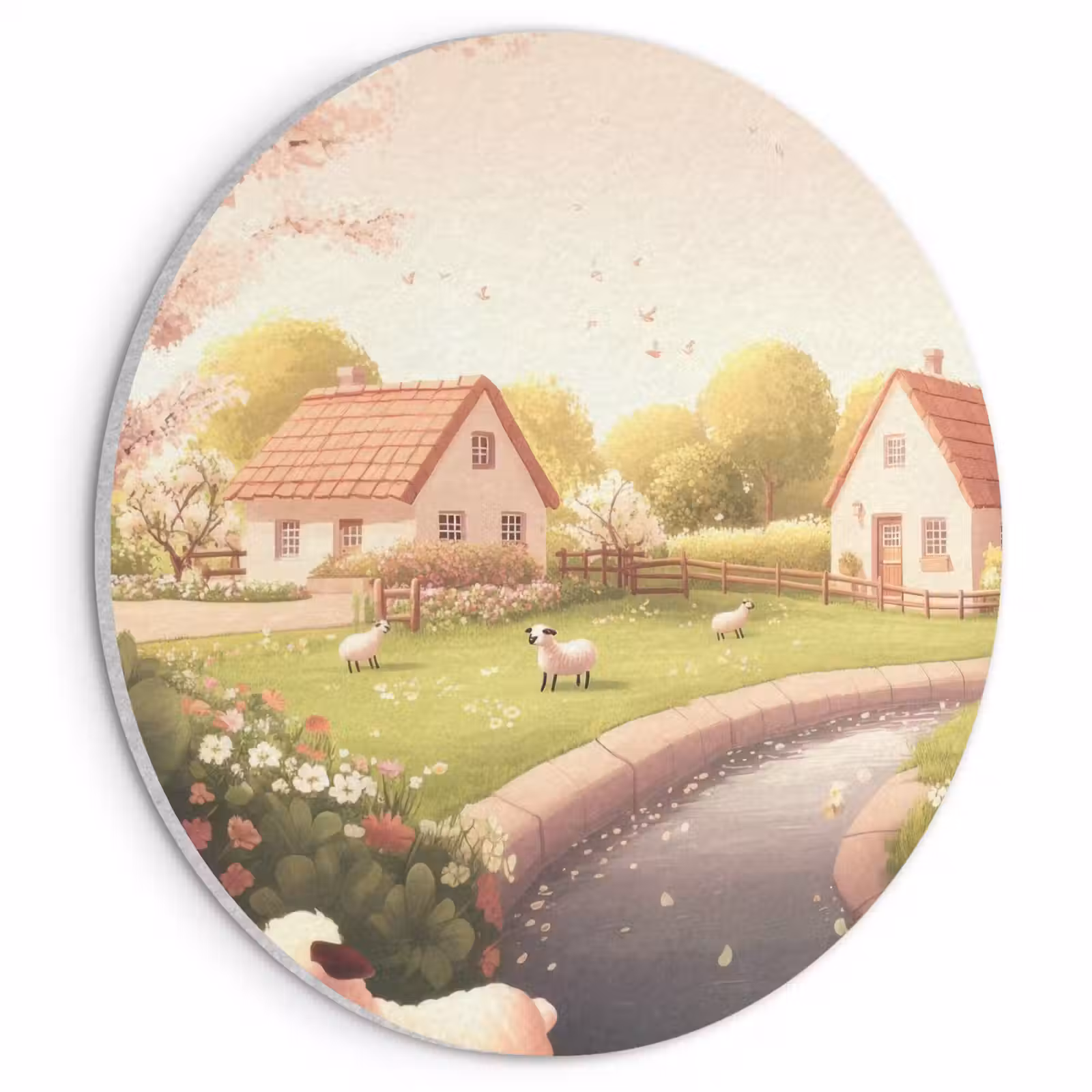 Akoestisch schilderij rond - Schapen - Huisje - Platteland — 1