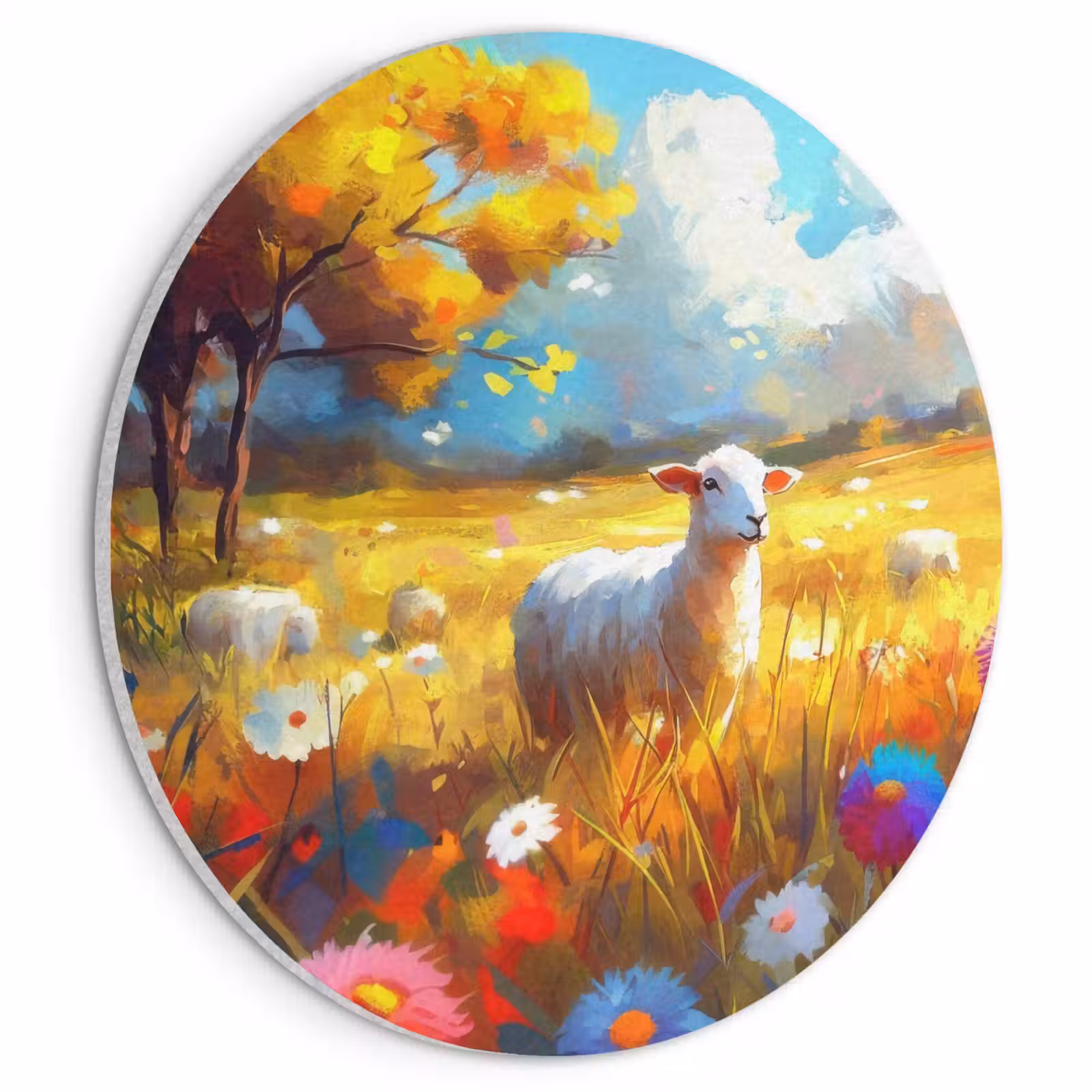 Akoestisch schilderij rond - Schaap - Weide - Bloemen — 1