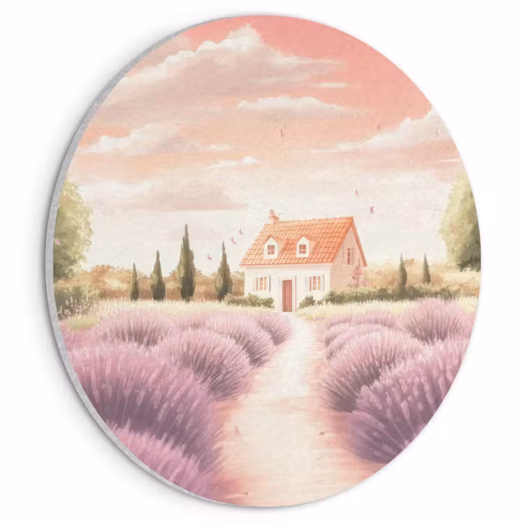 Akoestisch schilderij rond - Lavendelveld - Huis - Paars — 1