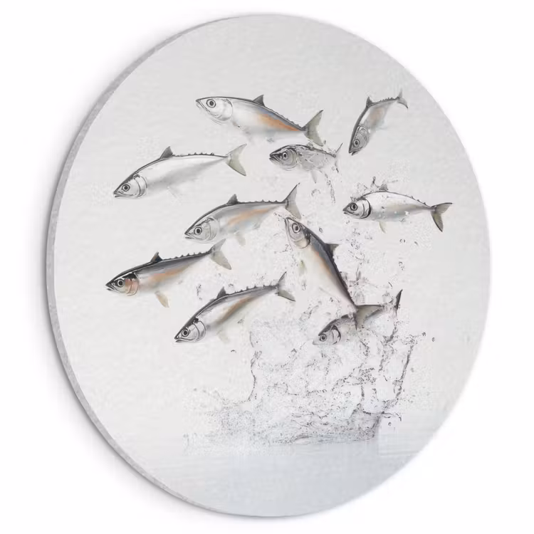Akoestisch schilderij rond - Vissen - Water - Wit — 1