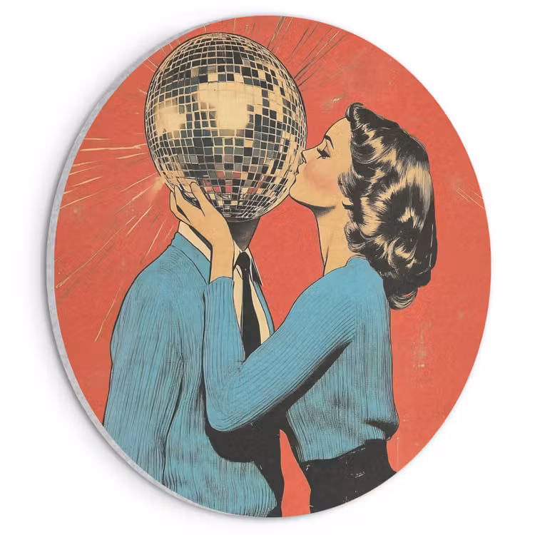 Akoestisch schilderij rond - Vrouw - Retro - Discobal - Kus — 1