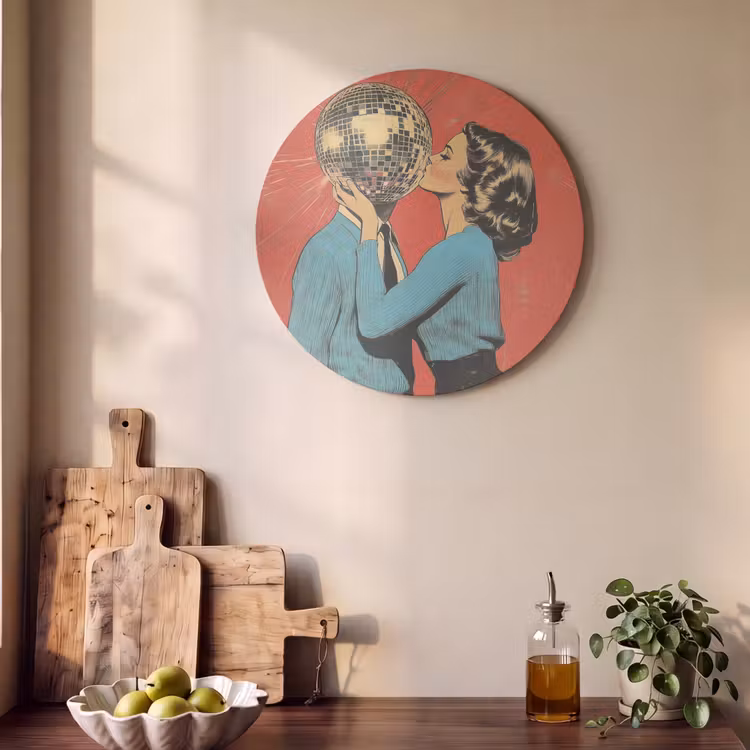 Akoestisch schilderij rond - Vrouw - Retro - Discobal - Kus — 4