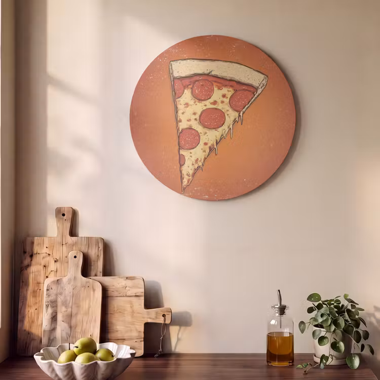 Akoestisch schilderij rond - Pizza - Kaas - Rood - Pepperoni — 4