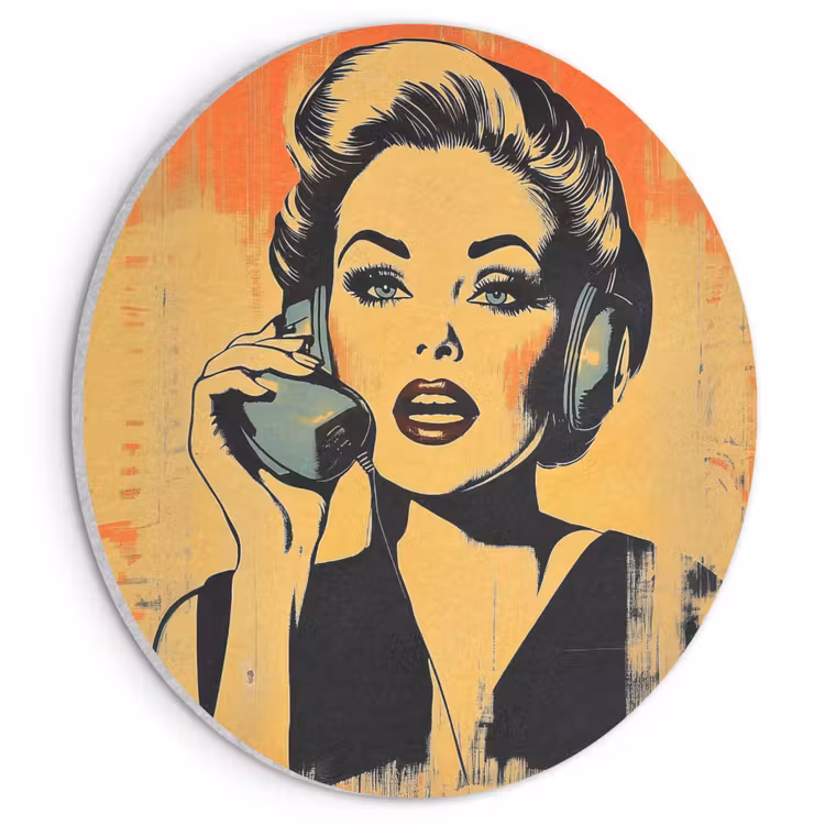 Akoestisch schilderij rond - Retro - Vrouw - Koptelefoon - Oranje — 1