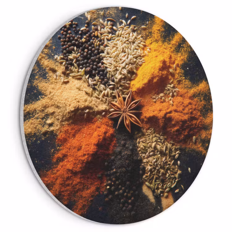 Akoestisch schilderij rond - Specerijen - Explosie - Oranje