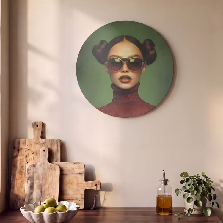 Akoestisch schilderij rond - Vrouw - Groen - Bril - Aesthetic - Modern — 4