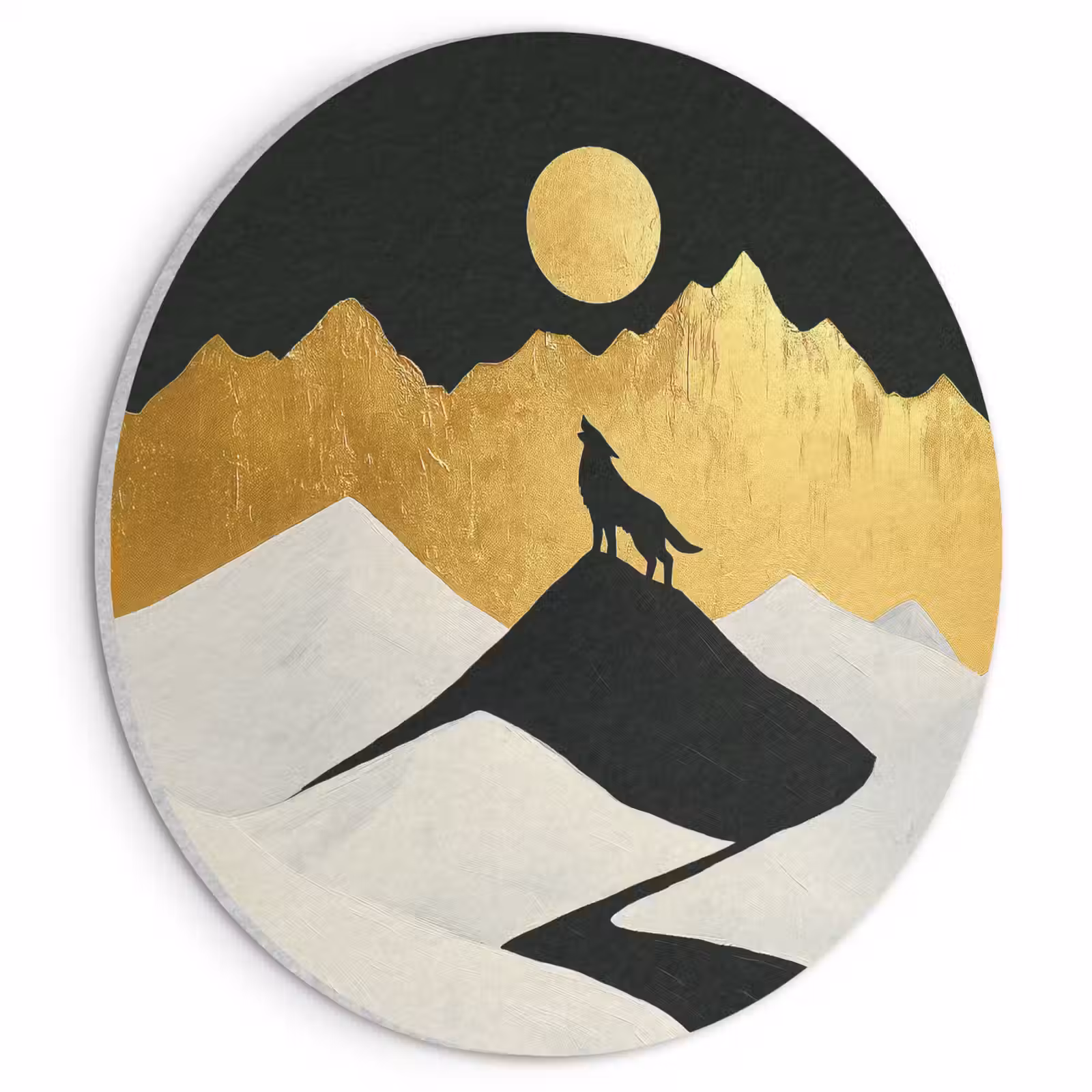 Akoestisch schilderij rond - Wolf - Bergen - Maan - Zwart — 1