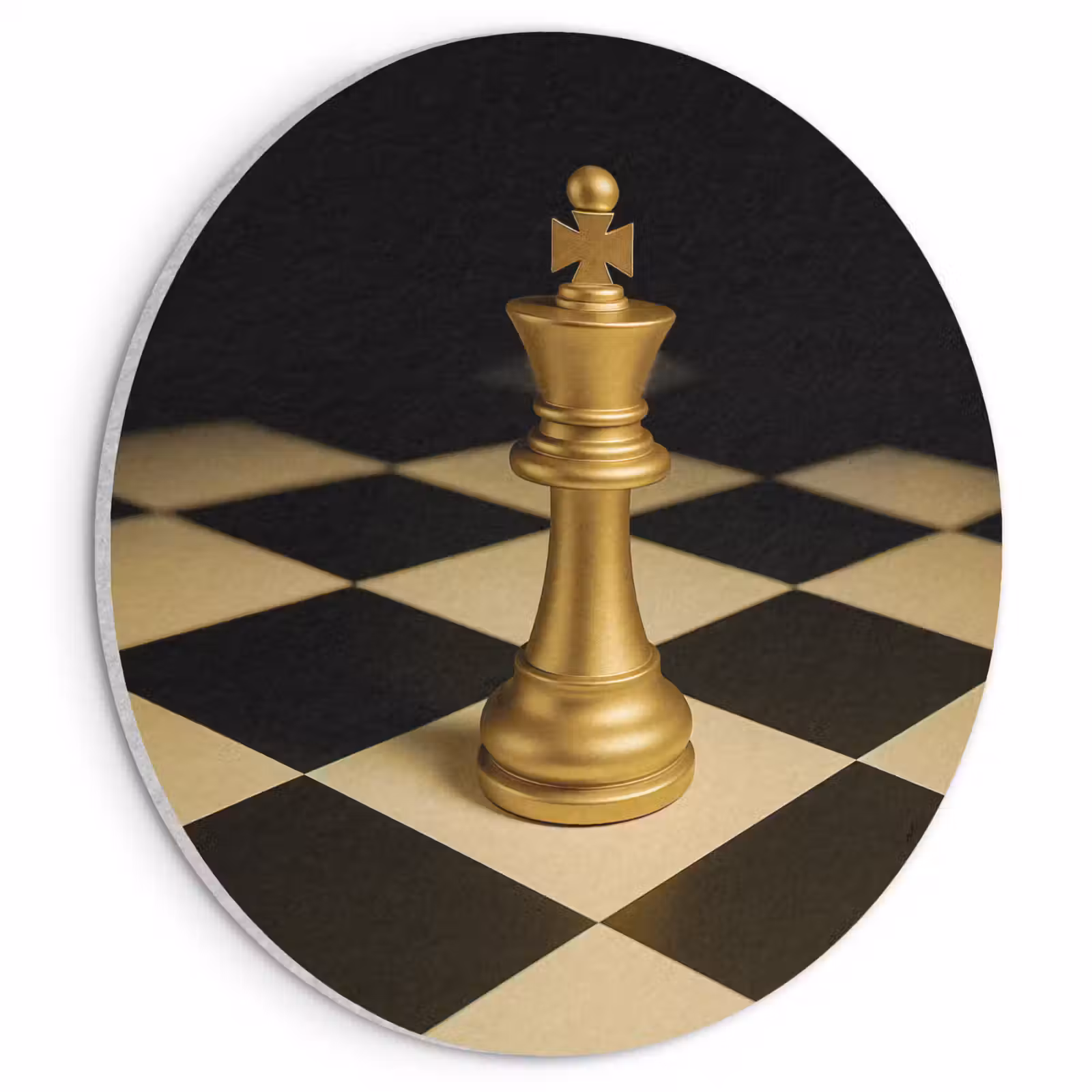 Akoestisch schilderij rond - Schaakstuk - Koning - Schaakbord - Geblokt — 1