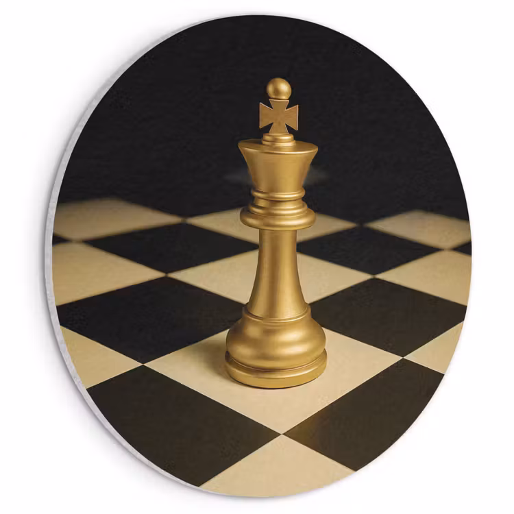 Akoestisch schilderij rond - Schaakstuk - Koning - Schaakbord - Geblokt — 1
