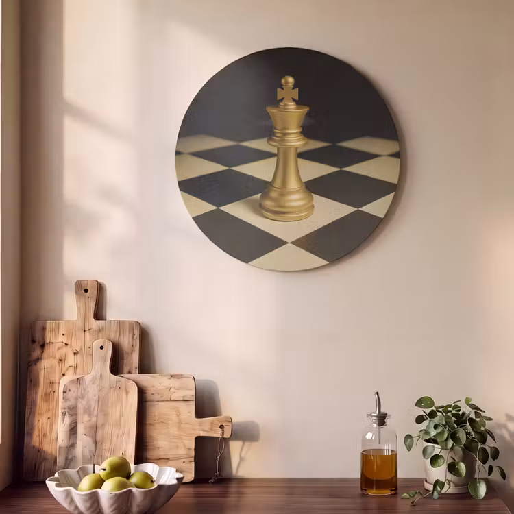 Akoestisch schilderij rond - Schaakstuk - Koning - Schaakbord - Geblokt — 4