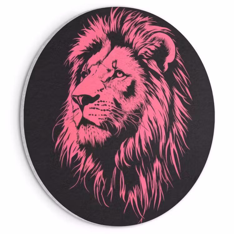 Akoestisch schilderij rond - Leeuw - Zwart - Roze - Neon — 1