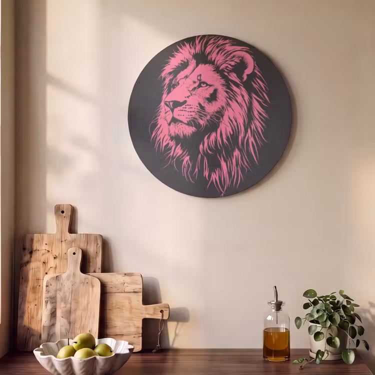 Akoestisch schilderij rond - Leeuw - Zwart - Roze - Neon — 4