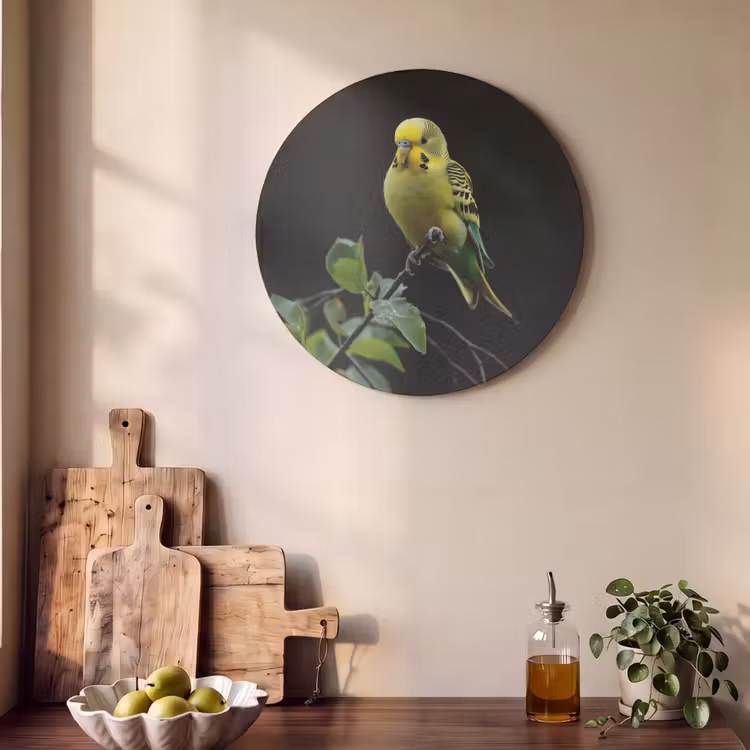 Akoestisch schilderij rond - Parkiet - Tak - Bladeren - Geel — 4