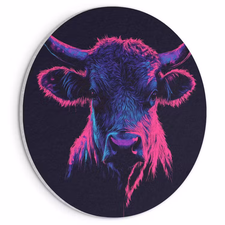 Akoestisch schilderij rond - Stier - Neon - Zwart - Kleur — 1