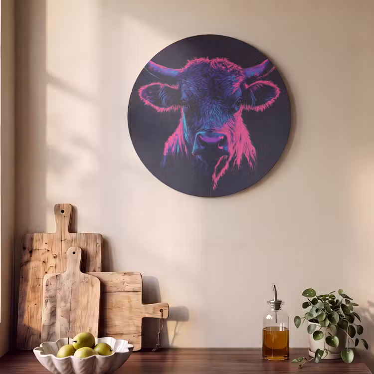 Akoestisch schilderij rond - Stier - Neon - Zwart - Kleur — 4