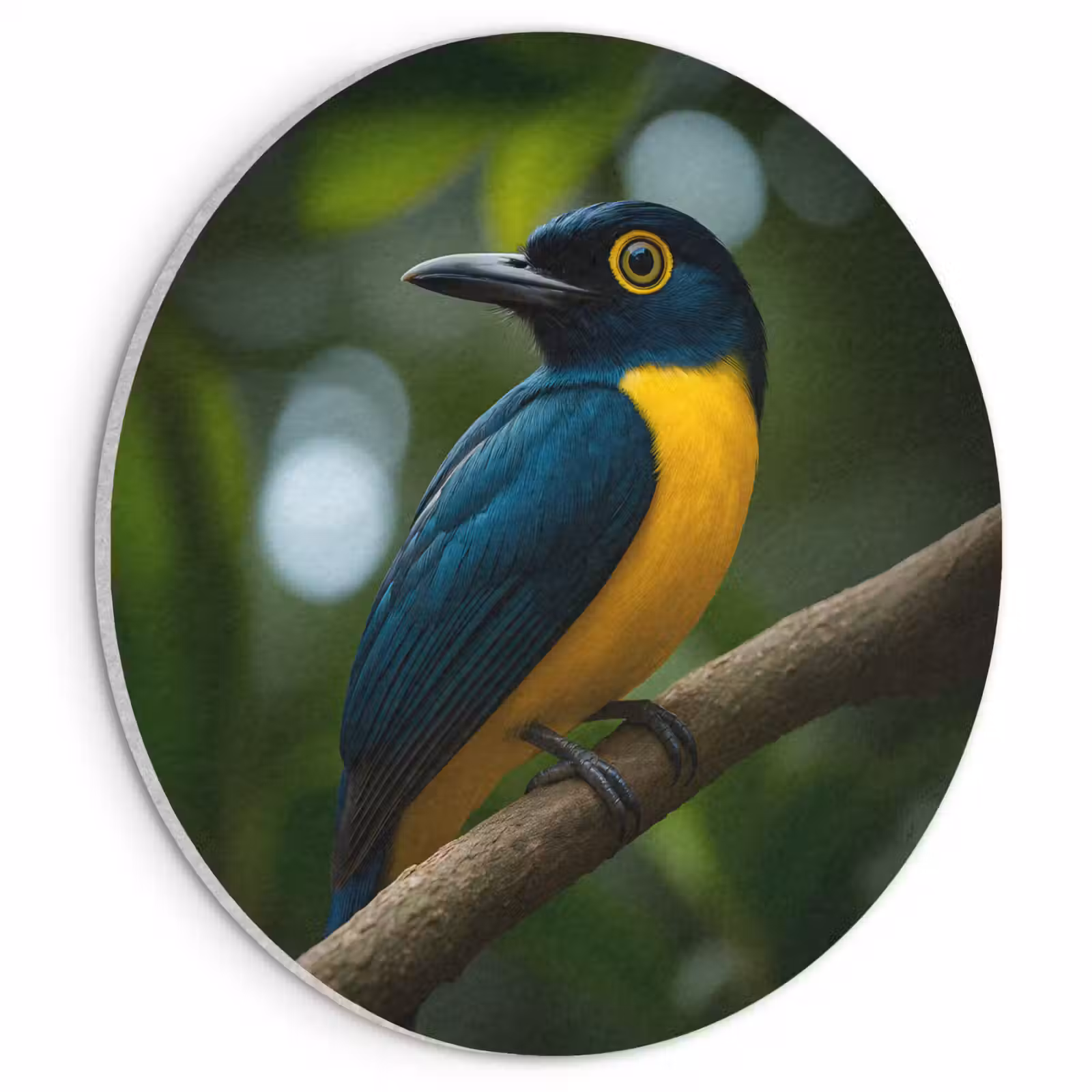 Akoestisch schilderij rond - Vogel - Tak - Geel - Bladeren — 1