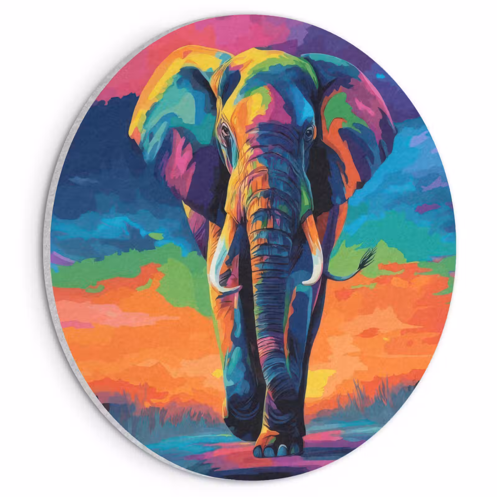 Akoestisch schilderij rond - Olifant - Kleurrijk - Lucht - Abstract — 1