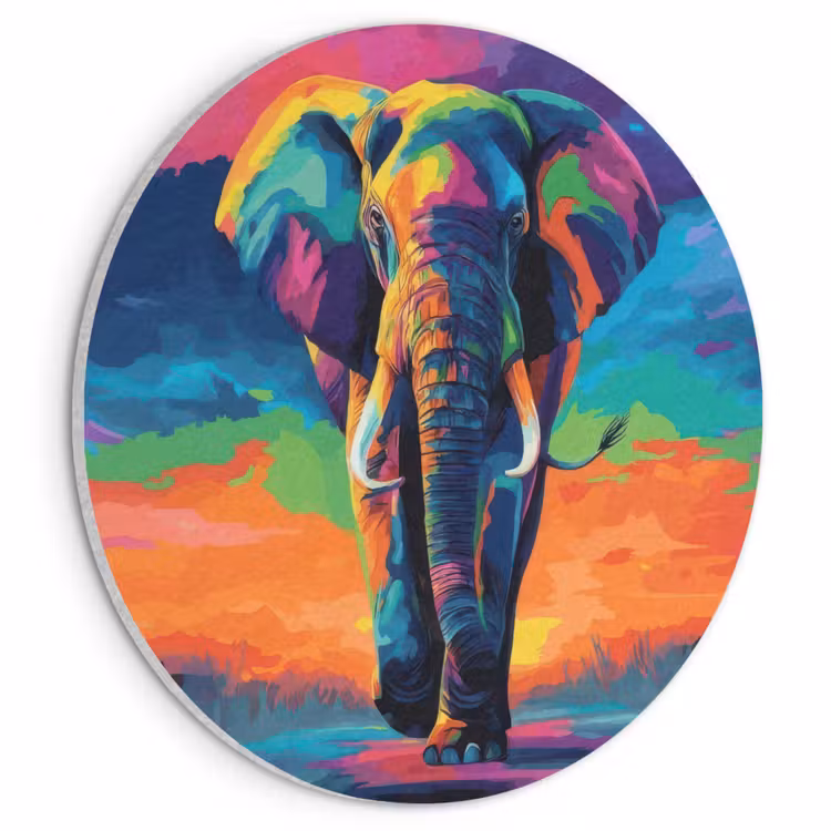 Akoestisch schilderij rond - Olifant - Kleurrijk - Lucht - Abstract — 1
