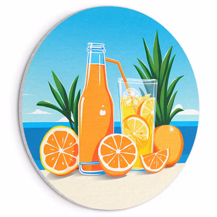 Akoestisch schilderij rond - Sinaasappels - Ijsblokjes - Zee - Illustratie — 1