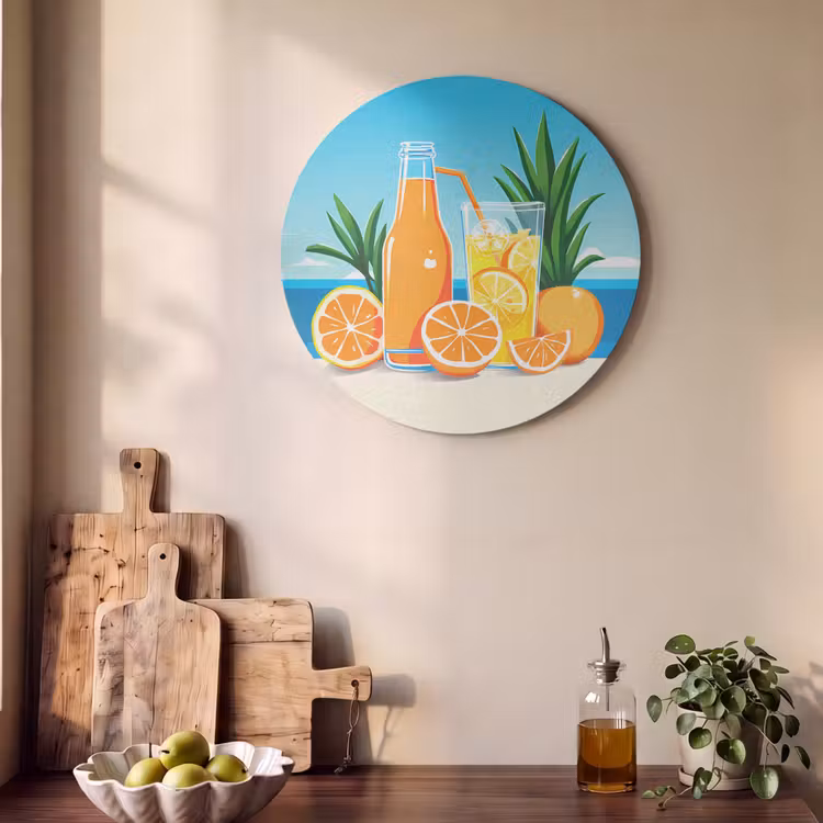 Akoestisch schilderij rond - Sinaasappels - Ijsblokjes - Zee - Illustratie — 4