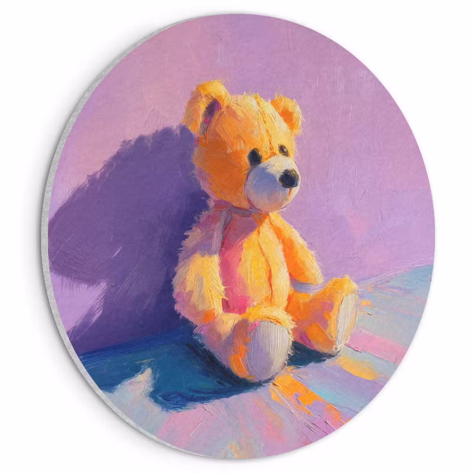 Akoestisch schilderij rond - Teddybeer - Schaduw - Penseelstreken - Paars — 1