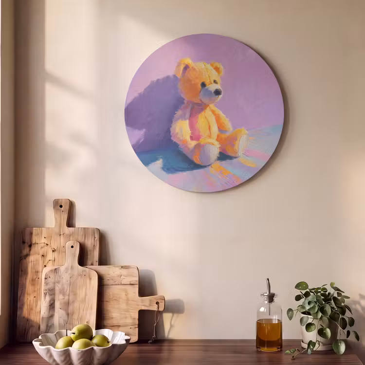 Akoestisch schilderij rond - Teddybeer - Schaduw - Penseelstreken - Paars — 4