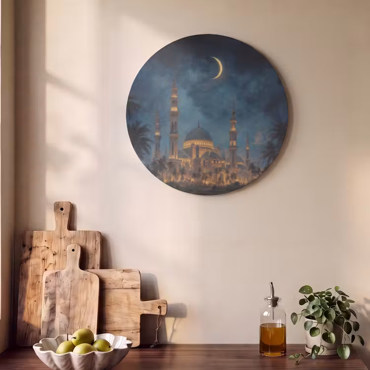 Akoestisch schilderij rond - Sterrenhemel - Maan - Palmbomen - Moskee — 4