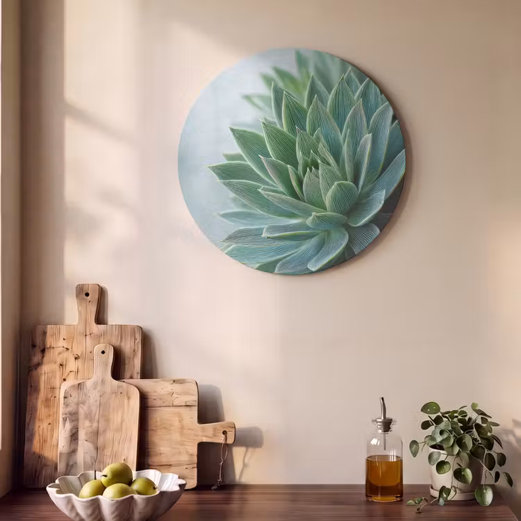 Akoestisch schilderij rond - Vetplant - Bladeren - Groen - Wazig — 4