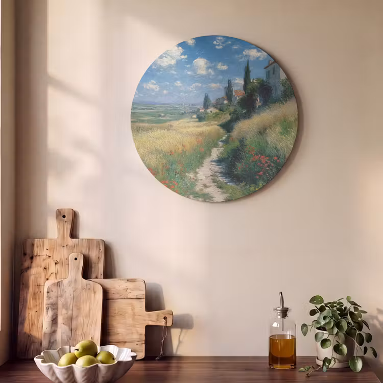 Akoestisch schilderij rond - Zandpad - Huis - Bomen - Grasveld — 4