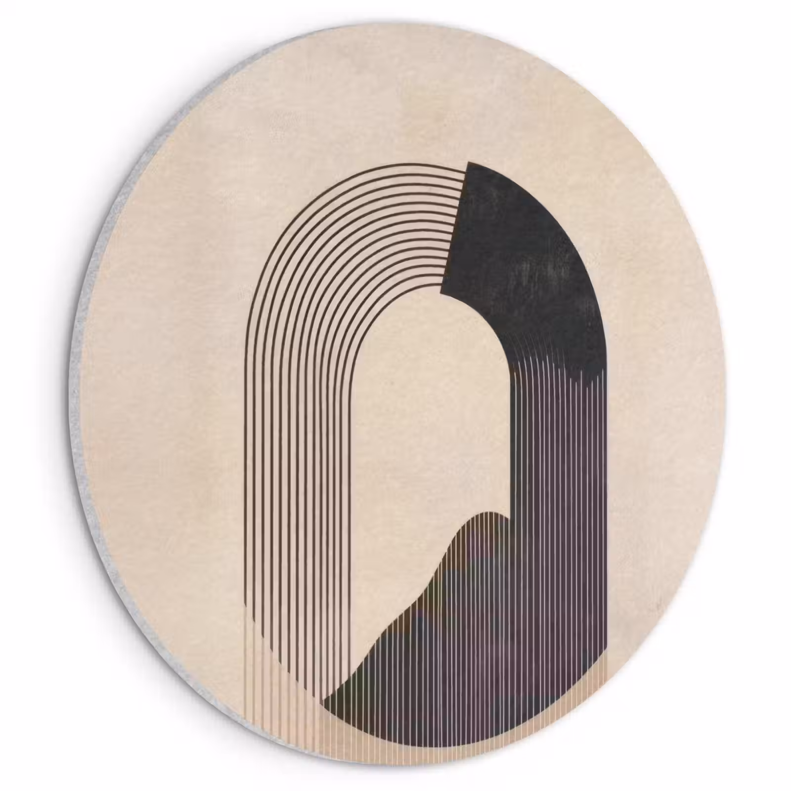 Akoestisch schilderij rond - Grafisch gebogen motief - Beige — 1