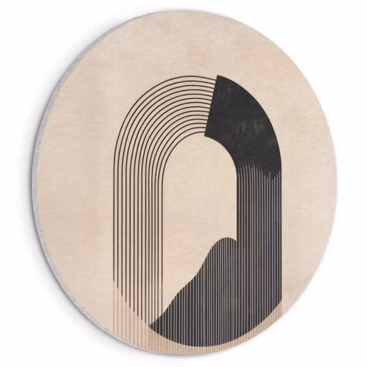 Akoestisch schilderij rond - Grafisch gebogen motief - Beige — 1