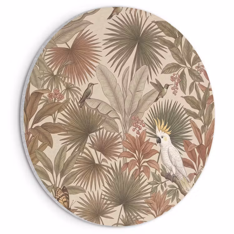 Akoestisch schilderij rond - Tropisch - Vogels - Beige