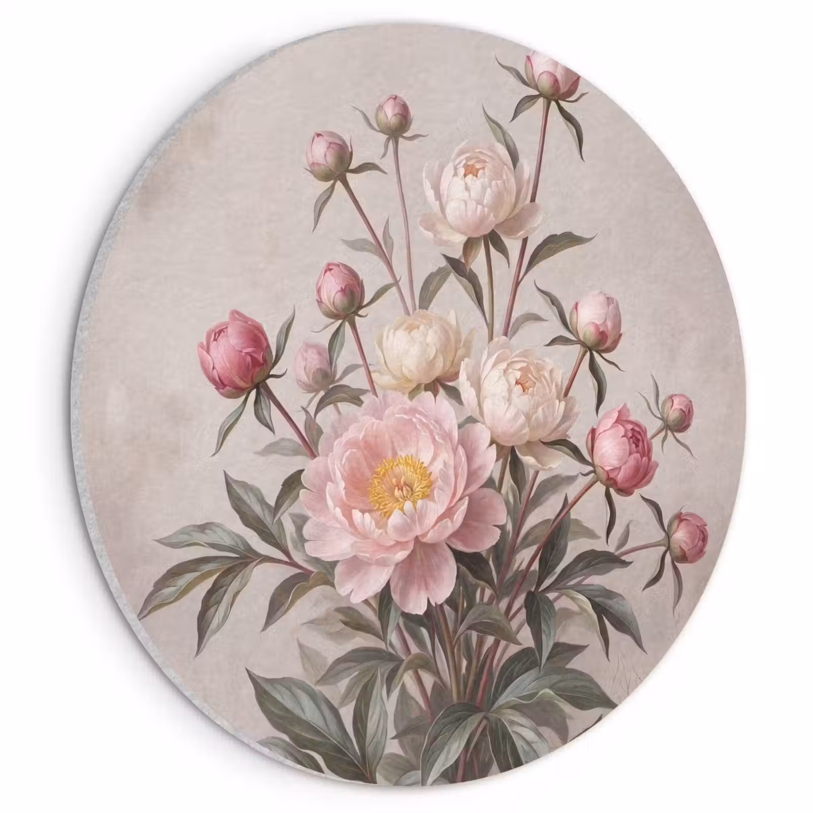 Akoestisch schilderij rond - Pioenrozen - Boeket - Roze — 1